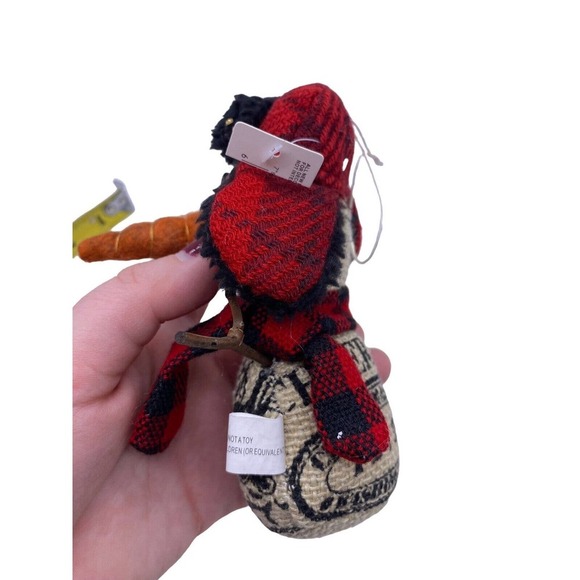 Fur Trapper Hat Snowman Stuffed Plush Christmas Ornament Country French Script - Picture 6 of 8